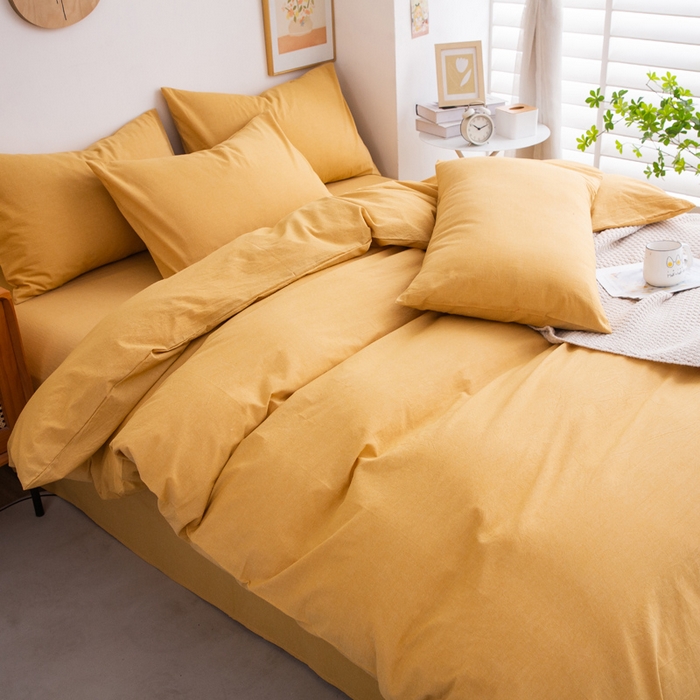 91家纺网 家纺一手货源 找家纺 千姿梦 2025新款全棉水洗棉四件套 姜黄