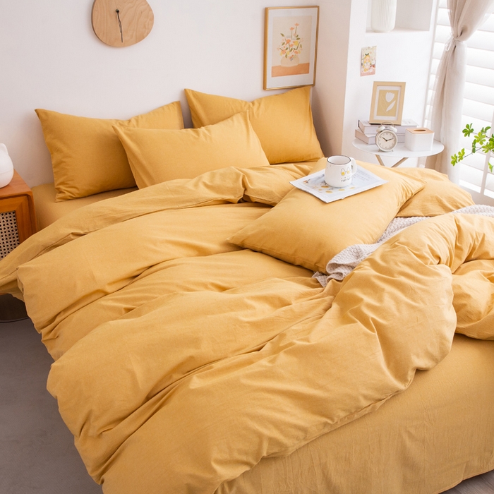 91家纺网 家纺一手货源 找家纺 千姿梦 2025新款全棉水洗棉四件套 姜黄