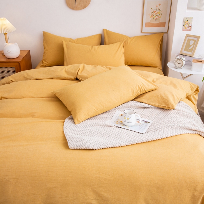 91家纺网 家纺一手货源 找家纺 千姿梦 2025新款全棉水洗棉四件套 姜黄