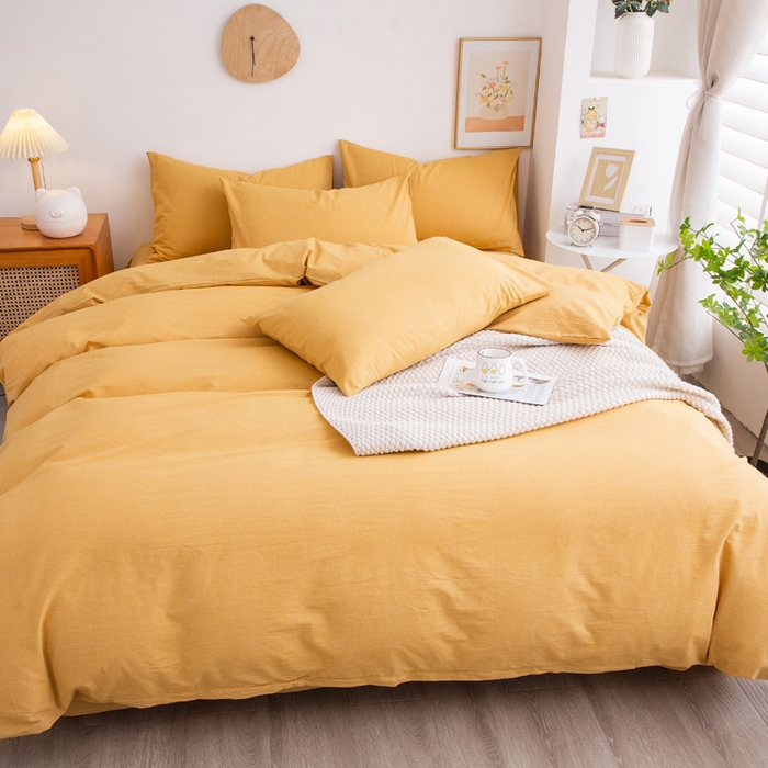 91家纺网 家纺一手货源 找家纺 千姿梦 2025新款全棉水洗棉四件套 姜黄