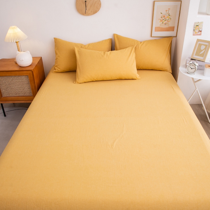 91家纺网 家纺一手货源 找家纺 千姿梦 2025新款全棉水洗棉四件套 姜黄