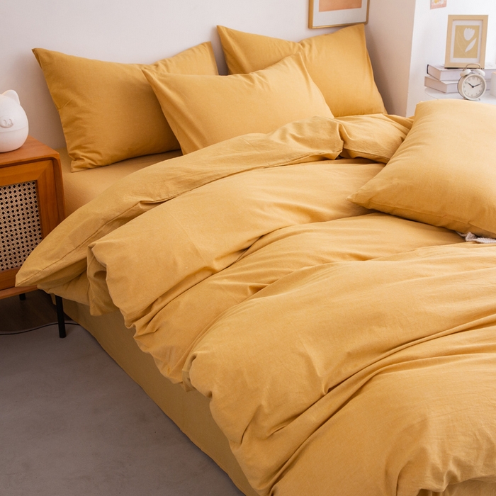 91家纺网 家纺一手货源 找家纺 千姿梦 2025新款全棉水洗棉四件套 姜黄