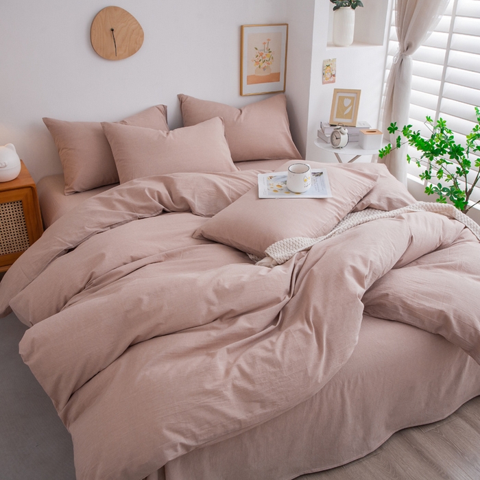 91家纺网 家纺一手货源 找家纺 千姿梦 2025新款全棉水洗棉四件套 卡其