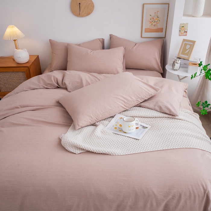 91家纺网 家纺一手货源 找家纺 千姿梦 2025新款全棉水洗棉四件套 卡其