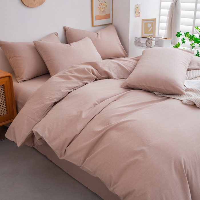 91家纺网 家纺一手货源 找家纺 千姿梦 2025新款全棉水洗棉四件套 卡其