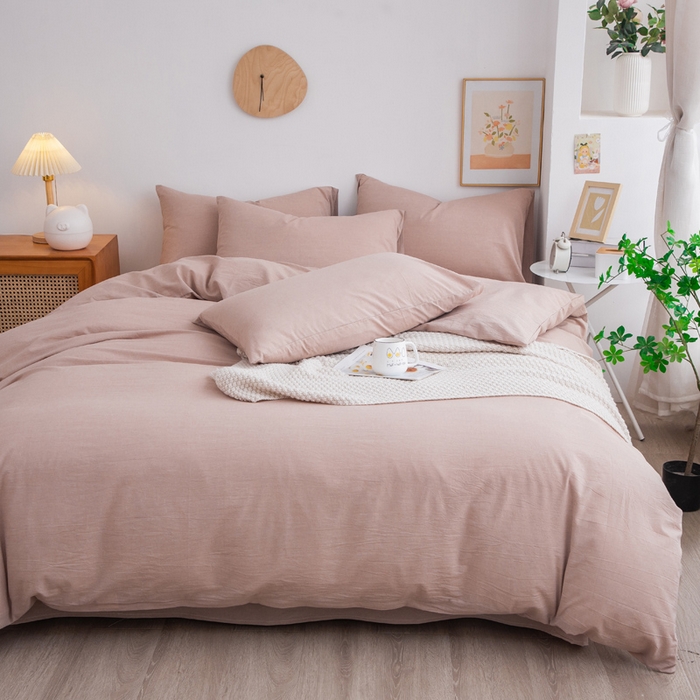 91家纺网 家纺一手货源 找家纺 千姿梦 2025新款全棉水洗棉四件套 卡其