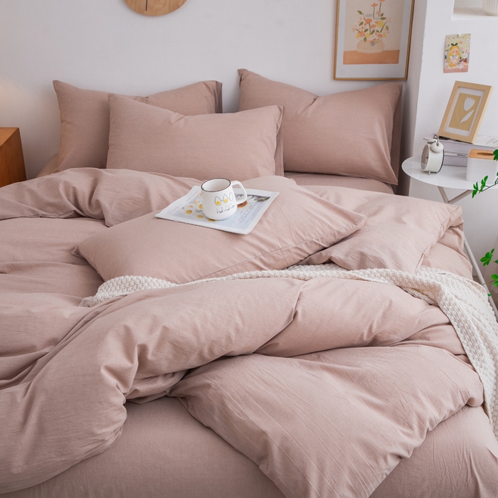 91家纺网 家纺一手货源 找家纺 千姿梦 2025新款全棉水洗棉四件套 卡其