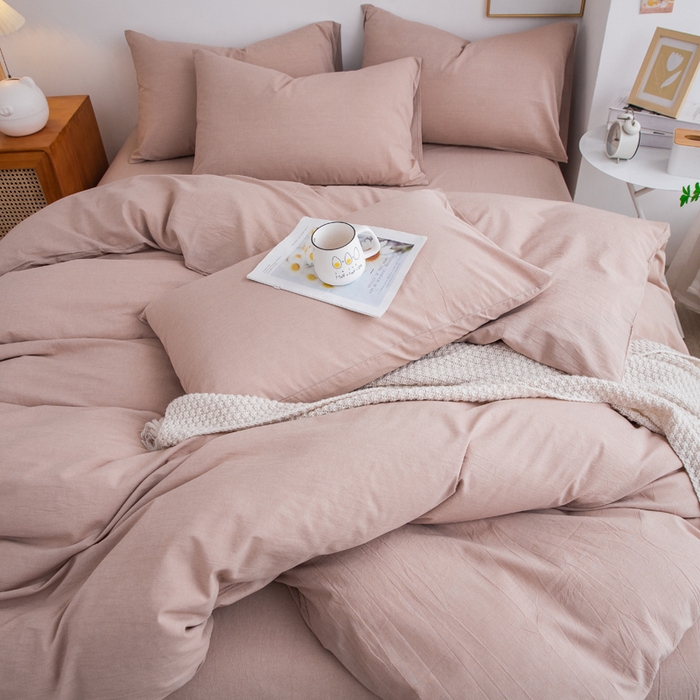 91家纺网 家纺一手货源 找家纺 千姿梦 2025新款全棉水洗棉四件套 卡其