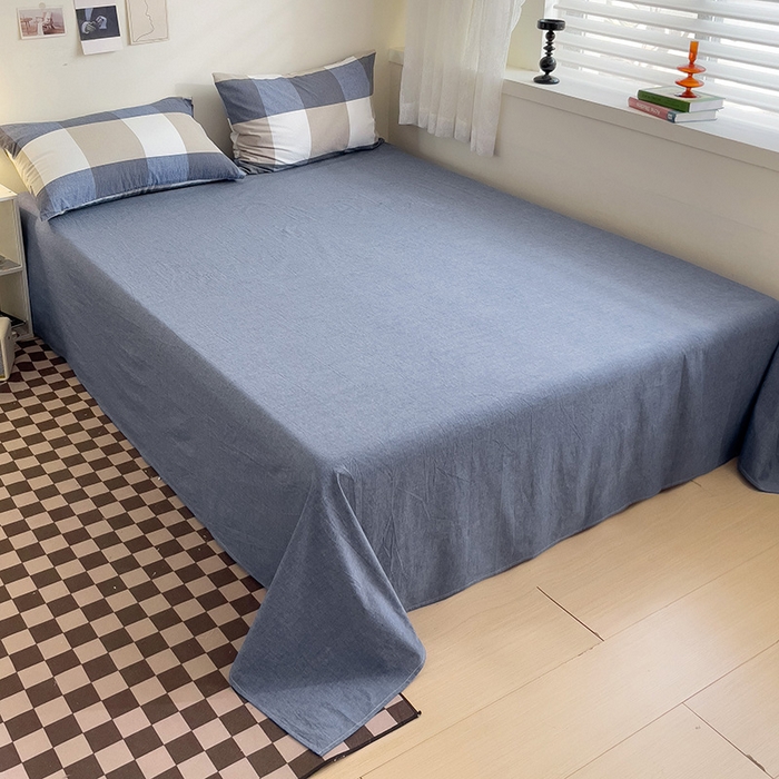 91家纺网 家纺一手货源 找家纺 千姿梦 2025新款全棉水洗棉四件套 蓝大格