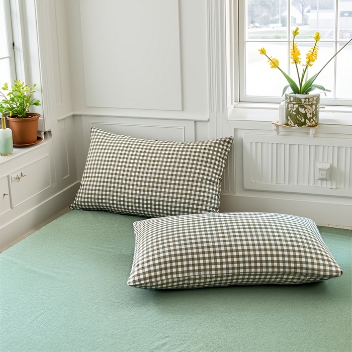 91家纺网 家纺一手货源 找家纺 千姿梦 2025新款全棉水洗棉四件套 绿小格