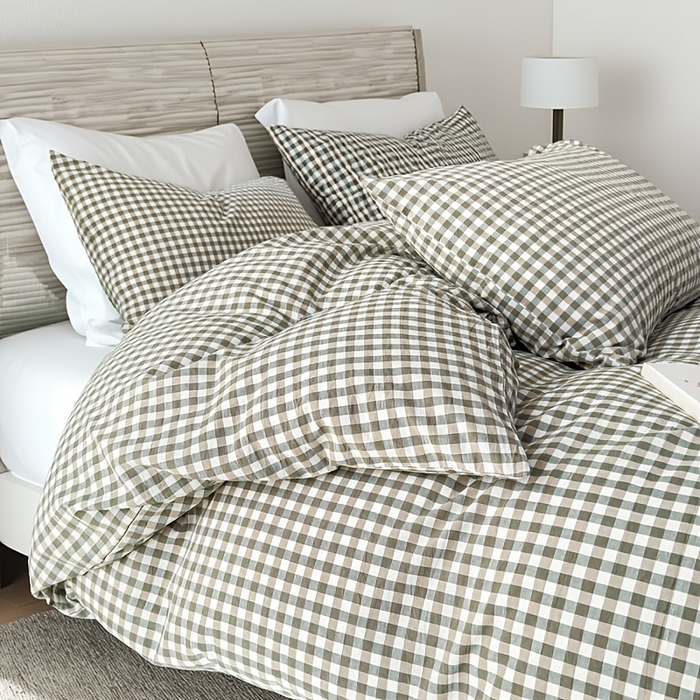 91家纺网 家纺一手货源 找家纺 千姿梦 2025新款全棉水洗棉四件套 绿小格