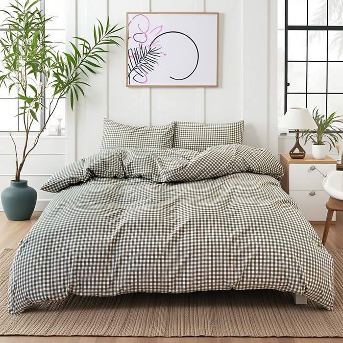 千姿梦 2025新款全棉水洗棉四件套 绿小格