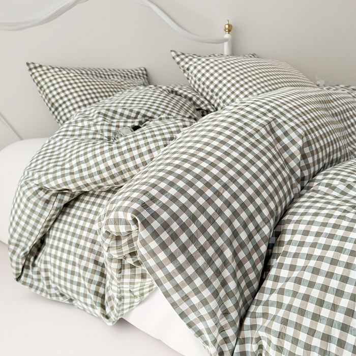 91家纺网 家纺一手货源 找家纺 千姿梦 2025新款全棉水洗棉四件套 绿小格