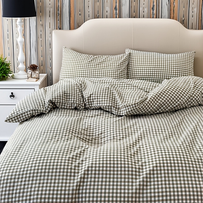 91家纺网 家纺一手货源 找家纺 千姿梦 2025新款全棉水洗棉四件套 绿小格