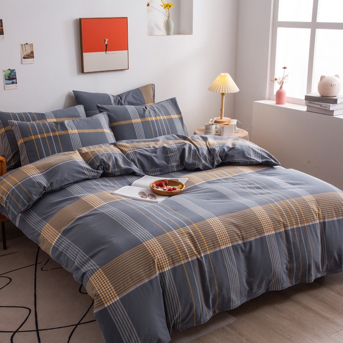 91家纺网 家纺一手货源 找家纺 千姿梦 2025新款全棉水洗棉四件套 米亚 蓝灰