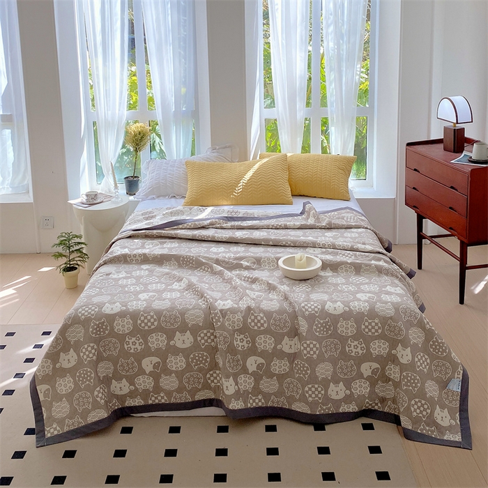 ME/ERA HOME寐时代 2025新款a类全棉三层纱多功能毛巾被盖毯床单夏被 百变猫咪-咖