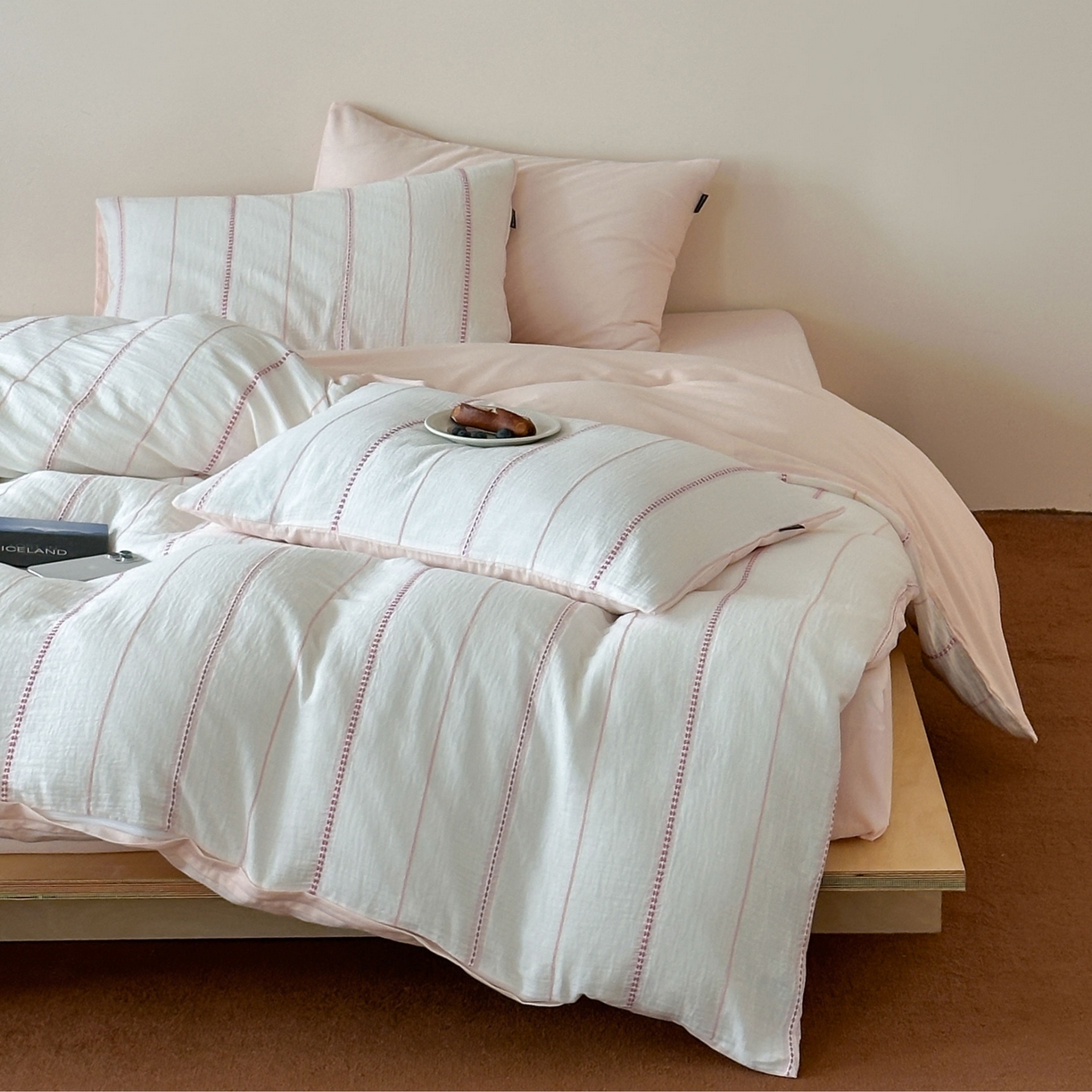 （总）蜜宿 2025新款全棉纯棉水洗双层纱穿线提花四件套