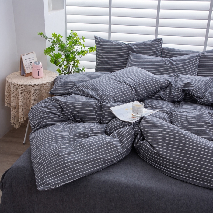 91家纺网 家纺一手货源 找家纺 千姿梦 2025新款全棉水洗棉四件套 拿铁-深灰