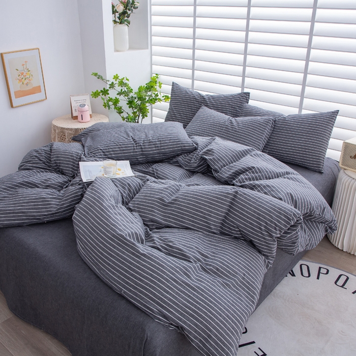 91家纺网 家纺一手货源 找家纺 千姿梦 2025新款全棉水洗棉四件套 拿铁-深灰