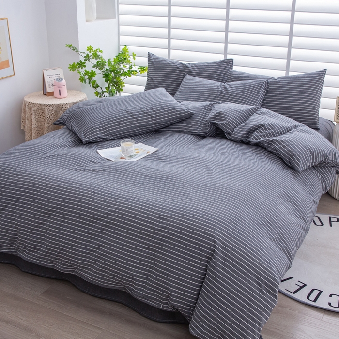 91家纺网 家纺一手货源 找家纺 千姿梦 2025新款全棉水洗棉四件套 拿铁-深灰