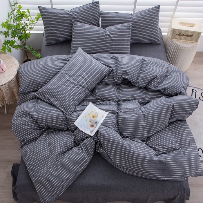 91家纺网 家纺一手货源 找家纺 千姿梦 2025新款全棉水洗棉四件套 拿铁-深灰