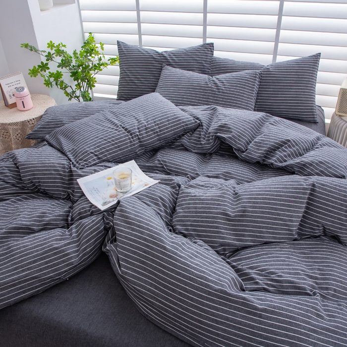 91家纺网 家纺一手货源 找家纺 千姿梦 2025新款全棉水洗棉四件套 拿铁-深灰