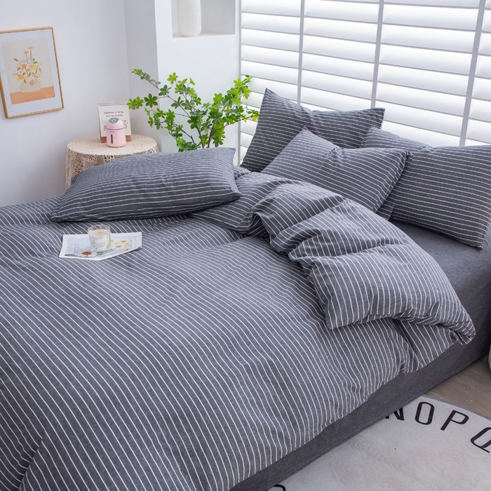 91家纺网 家纺一手货源 找家纺 千姿梦 2025新款全棉水洗棉四件套 拿铁-深灰