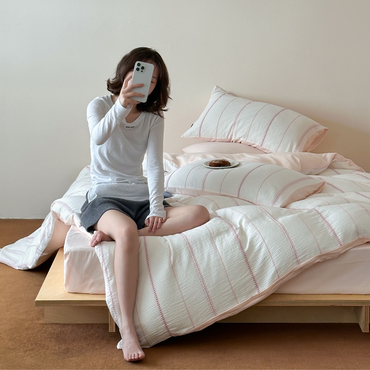 91家纺网 家纺一手货源 找家纺 （总）蜜宿 2025新款全棉纯棉水洗双层纱穿线提花四件套