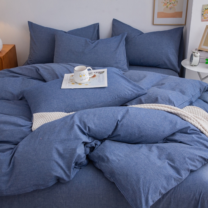 91家纺网 家纺一手货源 找家纺 千姿梦 2025新款全棉水洗棉四件套 牛仔蓝