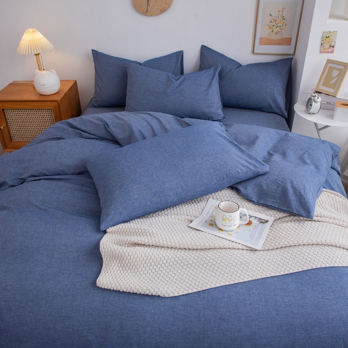 91家纺网 家纺一手货源 找家纺 千姿梦 2025新款全棉水洗棉四件套 牛仔蓝