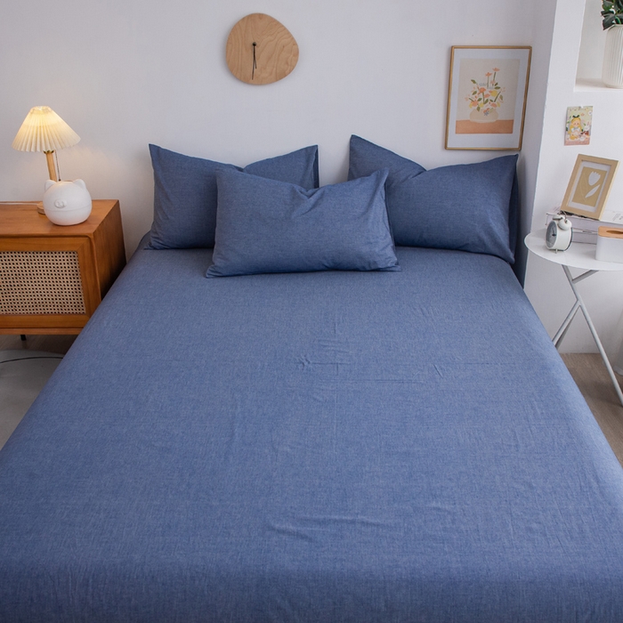 91家纺网 家纺一手货源 找家纺 千姿梦 2025新款全棉水洗棉四件套 牛仔蓝