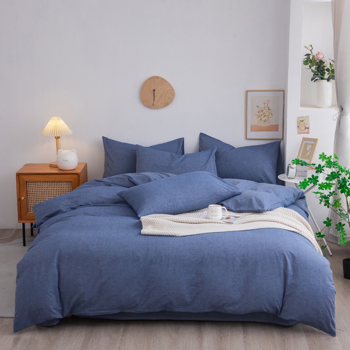 千姿梦 2025新款全棉水洗棉四件套 牛仔蓝