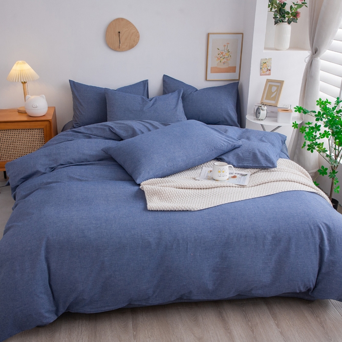 91家纺网 家纺一手货源 找家纺 千姿梦 2025新款全棉水洗棉四件套 牛仔蓝