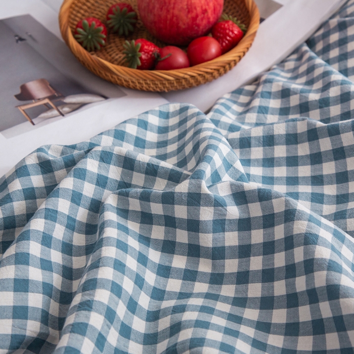 91家纺网 家纺一手货源 找家纺 千姿梦 2025新款全棉水洗棉四件套 浅蓝小格