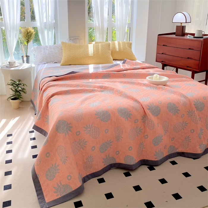 91家纺网 家纺一手货源 找家纺 ME/ERA HOME寐时代 2025新款a类全棉三层纱多功能毛巾被盖毯床单夏被 菠萝气泡-粉