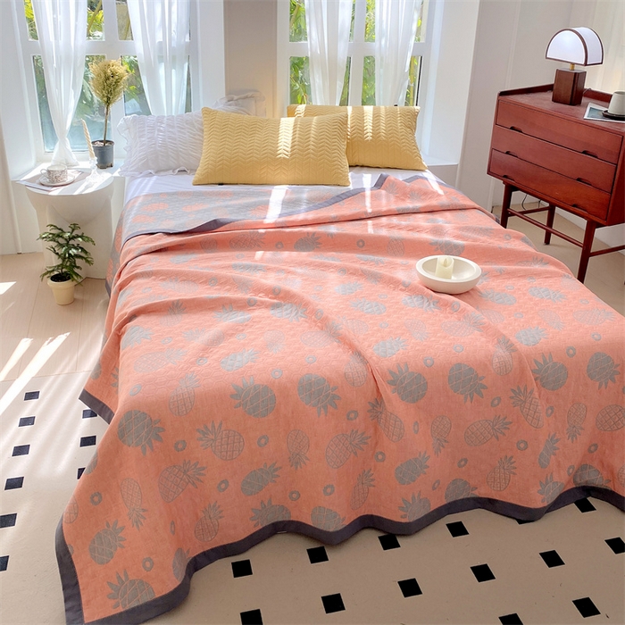 91家纺网 家纺一手货源 找家纺 ME/ERA HOME寐时代 2025新款a类全棉三层纱多功能毛巾被盖毯床单夏被 菠萝气泡-粉