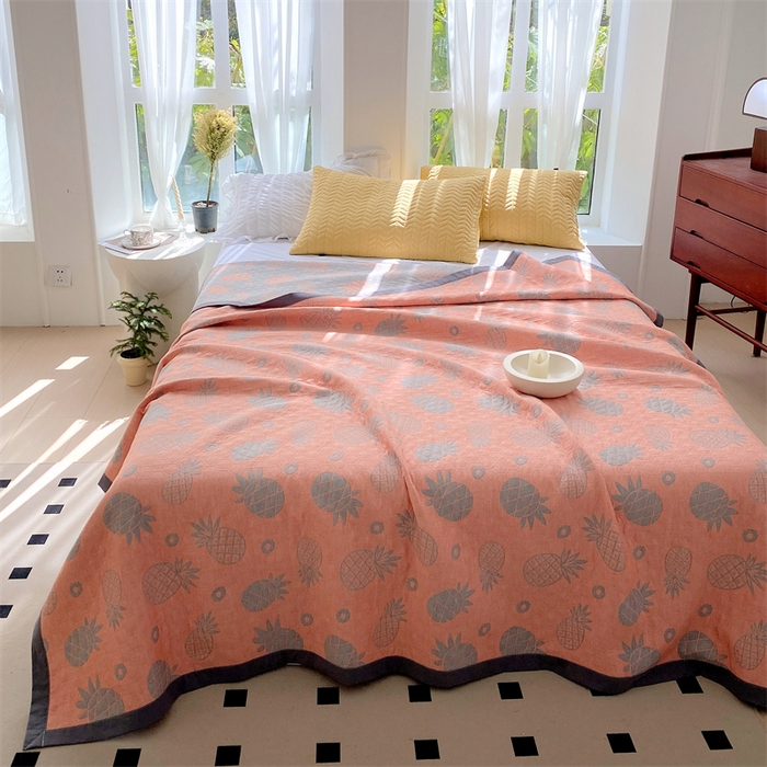 91家纺网 家纺一手货源 找家纺 ME/ERA HOME寐时代 2025新款a类全棉三层纱多功能毛巾被盖毯床单夏被 菠萝气泡-粉