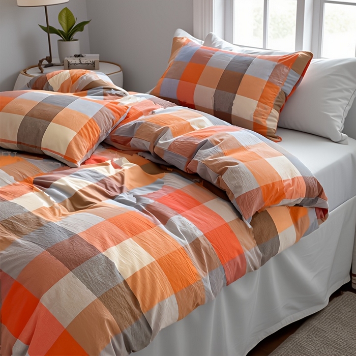 91家纺网 家纺一手货源 找家纺 千姿梦 2025新款全棉水洗棉四件套 英伦桔