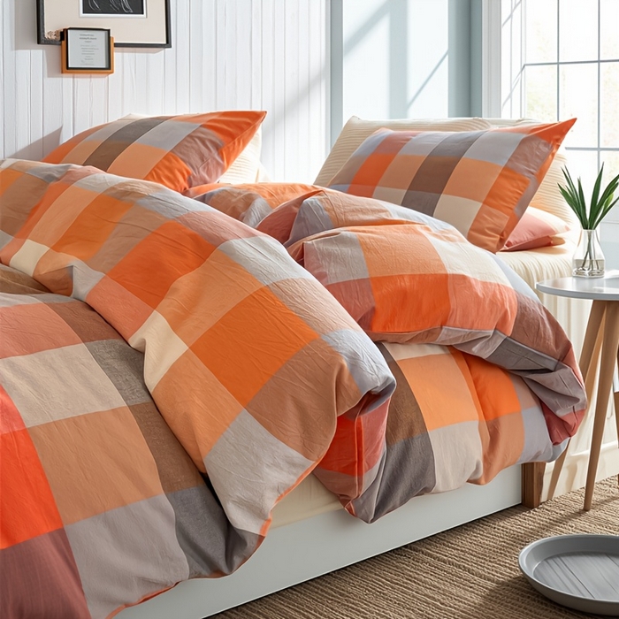 91家纺网 家纺一手货源 找家纺 千姿梦 2025新款全棉水洗棉四件套 英伦桔