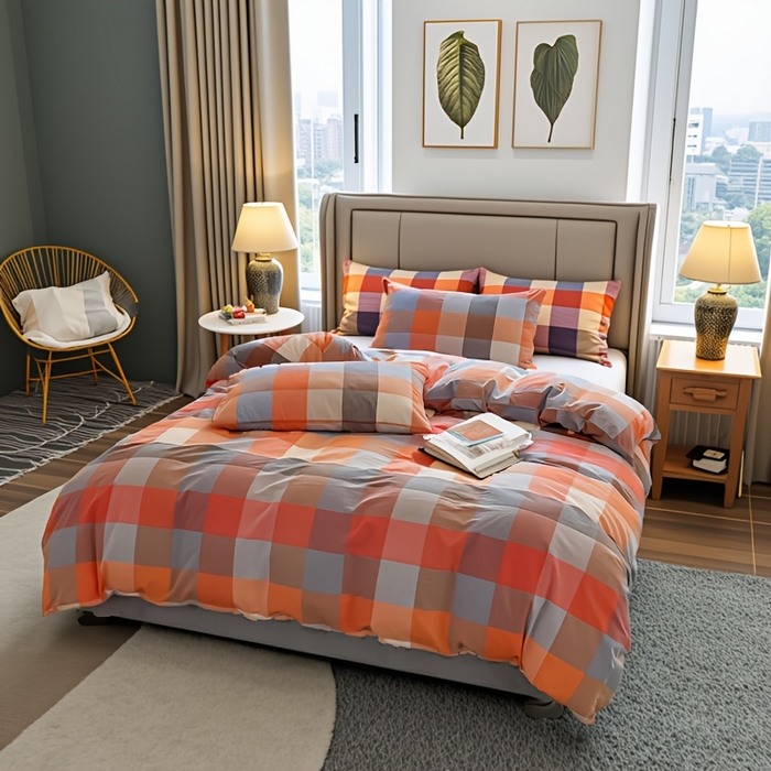 91家纺网 家纺一手货源 找家纺 千姿梦 2025新款全棉水洗棉四件套 英伦桔