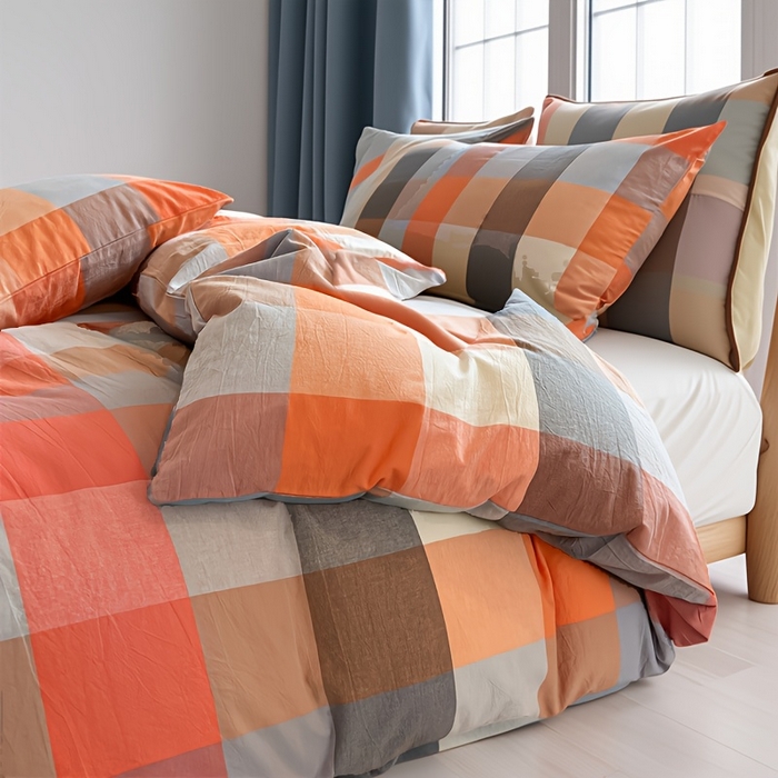 91家纺网 家纺一手货源 找家纺 千姿梦 2025新款全棉水洗棉四件套 英伦桔