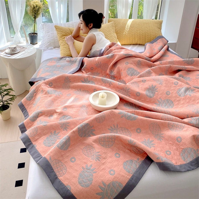 91家纺网 家纺一手货源 找家纺 ME/ERA HOME寐时代 2025新款a类全棉三层纱多功能毛巾被盖毯床单夏被 菠萝气泡-粉