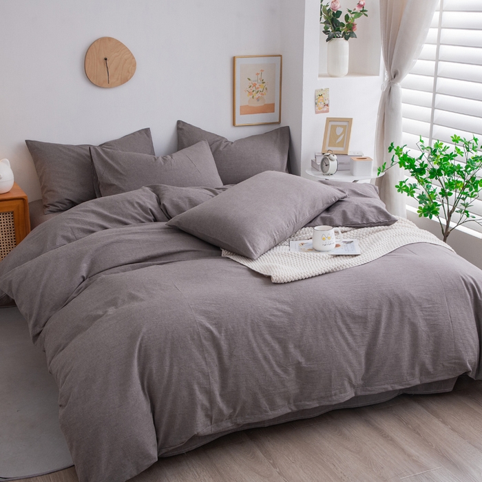 91家纺网 家纺一手货源 找家纺 千姿梦 2025新款全棉水洗棉四件套 珍珠灰