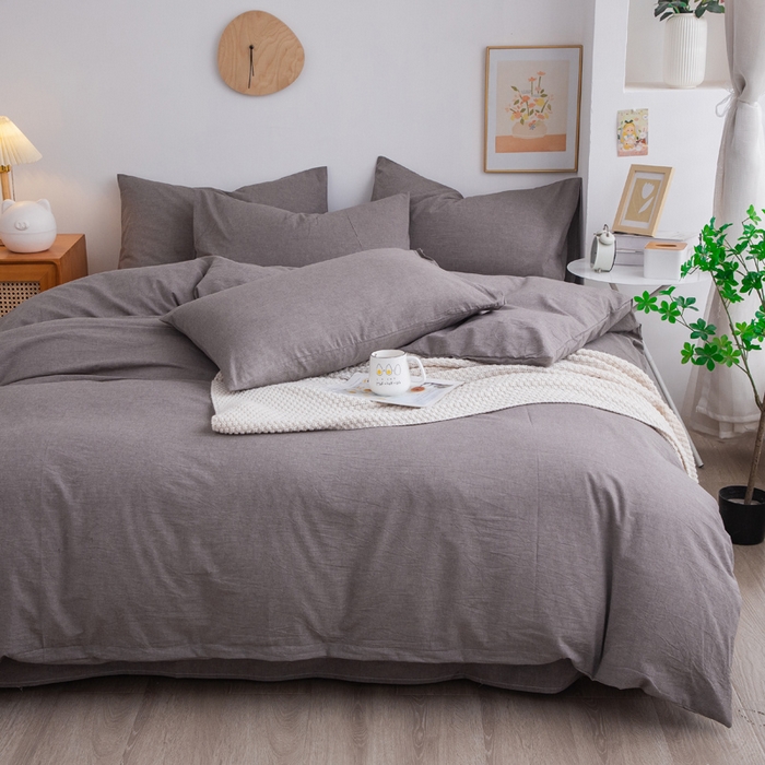 91家纺网 家纺一手货源 找家纺 千姿梦 2025新款全棉水洗棉四件套 珍珠灰