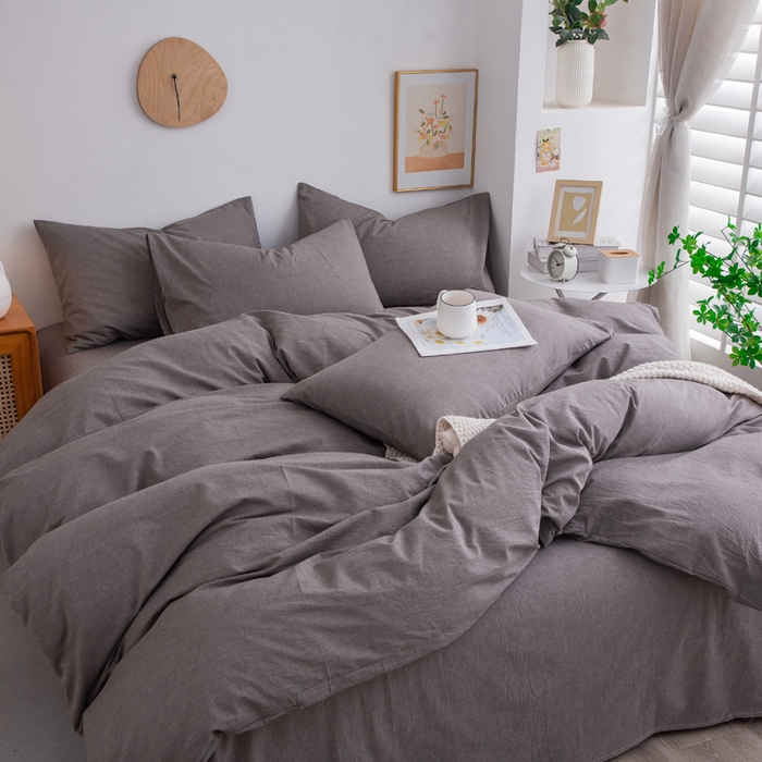 91家纺网 家纺一手货源 找家纺 千姿梦 2025新款全棉水洗棉四件套 珍珠灰