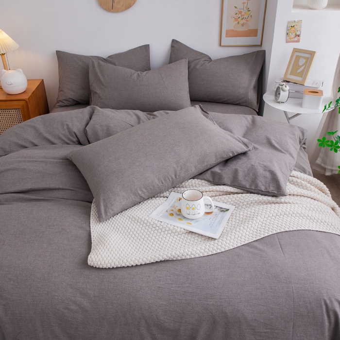 91家纺网 家纺一手货源 找家纺 千姿梦 2025新款全棉水洗棉四件套 珍珠灰