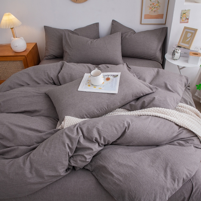 91家纺网 家纺一手货源 找家纺 千姿梦 2025新款全棉水洗棉四件套 珍珠灰