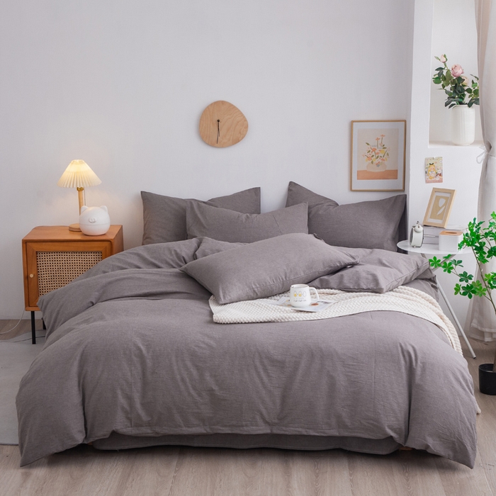 91家纺网 家纺一手货源 找家纺 千姿梦 2025新款全棉水洗棉四件套 珍珠灰,珍珠灰