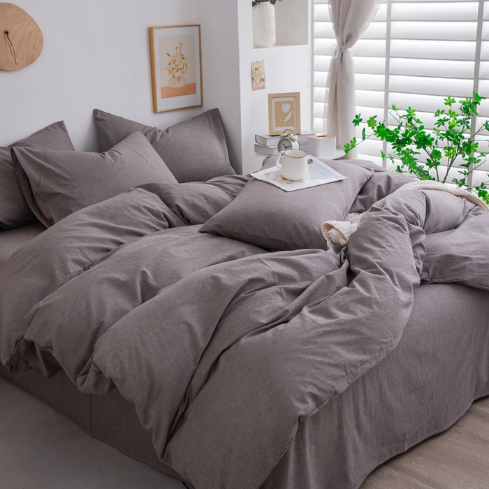 91家纺网 家纺一手货源 找家纺 千姿梦 2025新款全棉水洗棉四件套 珍珠灰