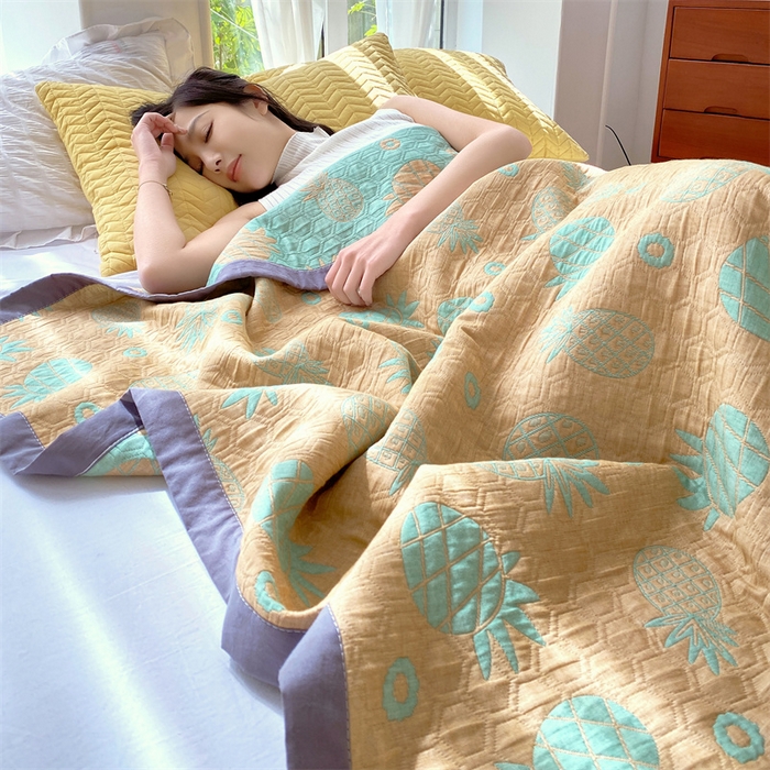 91家纺网 家纺一手货源 找家纺 ME/ERA HOME寐时代 2025新款a类全棉三层纱多功能毛巾被盖毯床单夏被 菠萝气泡-黄